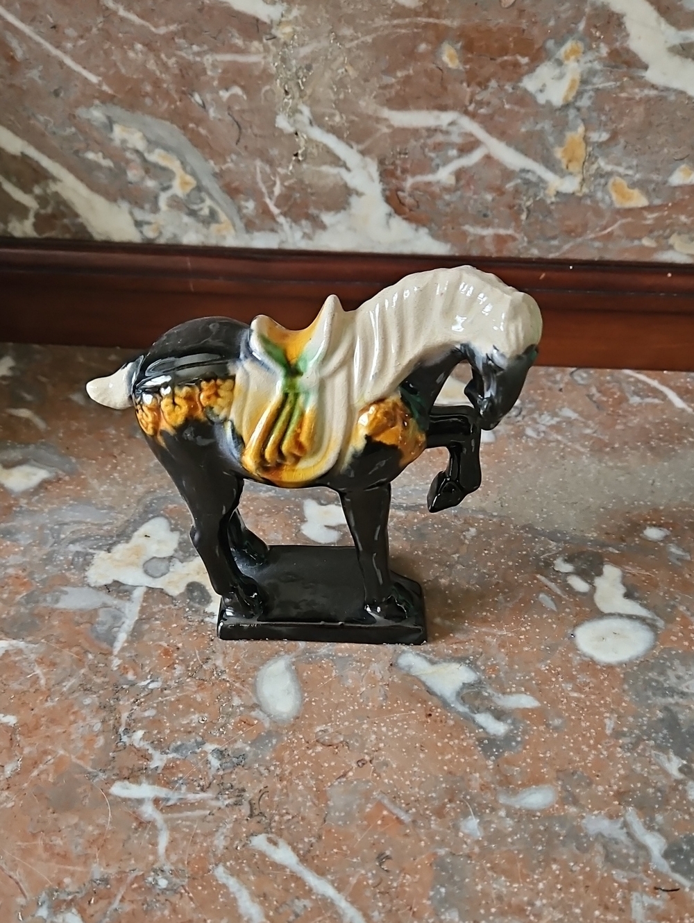Chinese Sancai Glazed Tang Dynasty Style War Horse Flambe Drip Glaze Figurine